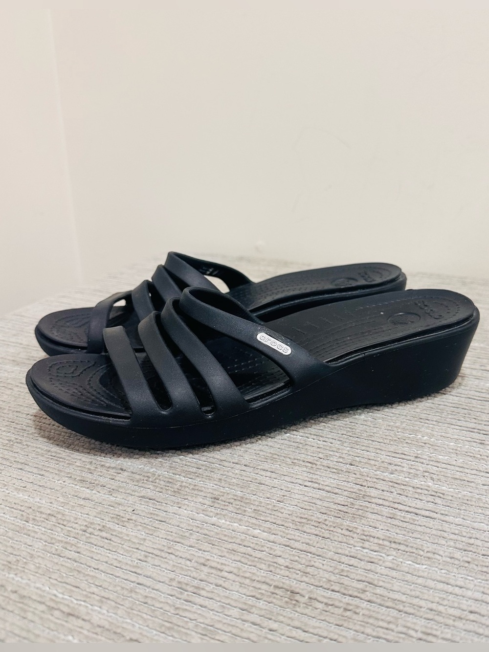 Crocs Rhonda Wedge Slide‎ Comfort Black Sandals Women’s Size 11